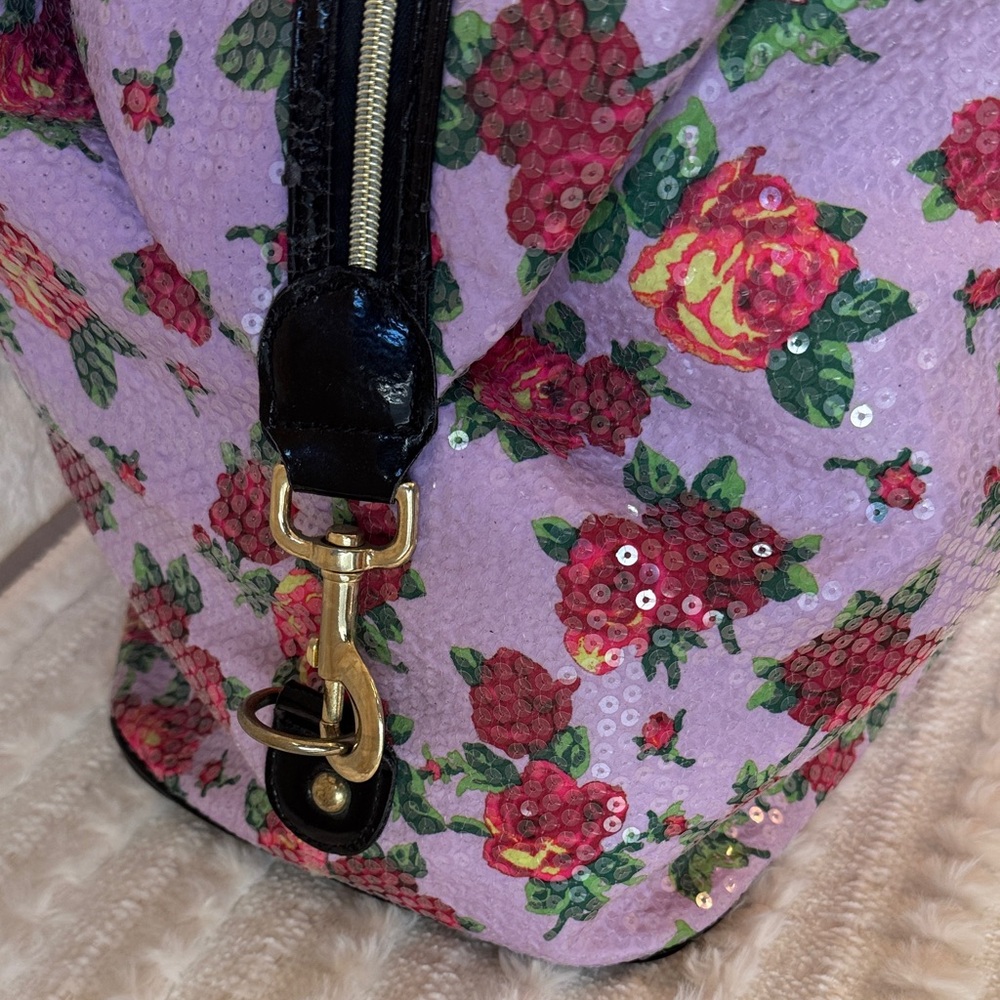Betsey Johnson-Pink Floral Travel Bag with Black Accents - Picture 5 of 11